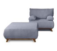 Cristal - fauteuil - convertible avec coffre et grand pouf - en velours texturé - Bleu grisé Bleu grisé