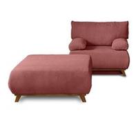 Cristal - fauteuil - convertible avec coffre et grand pouf - en velours texturé - Rose Rose