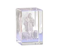 Cristal Jésus Statue Cube en verre Jésus Berger Gravure Modèle 3D Figurine Art Crèche Feng Shui Souvenirs Artisanat pour Ornements Religieux Textiles de Maison