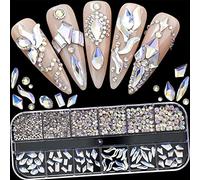 Cristal Nail Art Strass Ongles Pierres Précieuses Verre Transparent Plusieurs Formes Dos Plat Brillant Bijoux d'Ongles pour Nail Art Artisanat Maquillage