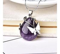 Cristal Naturel Mode Papillon Bijoux Améthyste Quartz Rose Ornements Forme de Goutte d'Eau Couples Pendentif for la Décoration, Générateur de Pierre Collections de la maison ( Color : Amethyst )