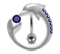 Cristal Pierre Trendy Dauphin Design Sterling Silver Ventre Barres Piercing