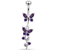 Cristal Pierre Trendy Twin Papillon Design Sterling Silver Ventre Barres Piercing