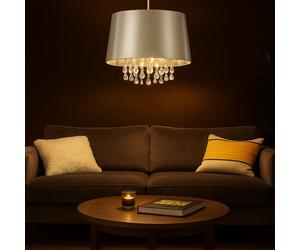 Cristal Plafond Pendentif Luminaire Salon Lampe Suspendue Art Soie Argent Projecteur