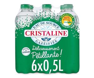 CRISTALINE Eau Gazéifiée, le rafraîchissement pétillant en bouteilles de 500g - Pack de 6x50cl - L'Unité
