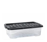 Cristalray Lot de 3 boîtes de rangement Strata Curve avec couvercle noir, 42 l, 80 x 40 x 18 cm, transparentes