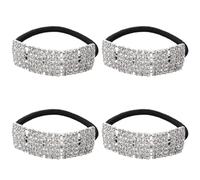 Cristaux Argentés Élastique à Cheveux Orné de 4 Pièces | Tissu et Pierres Décoratives, Usage Poignet Possible, pour Filles et Dames, Présent Anniversaire