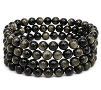 Cristaux de guérison Bracelet en gemaltique - Perles de 6 mm - 63,5 cm (obsidienne dorée)