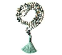 Cristaux de guérison Collier mala Jap Mala avec 108 perles de 6 mm à facettes - Pour méditation, prière, yoga, Reiki et chapelet (agate arbre)