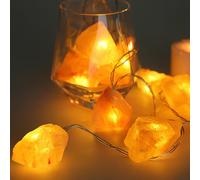 Guirlande lumineuse LED cristaux de sel Guirlande lumineuse au sel de l'Himalaya Lampe en cristal de sel à piles, minuteur, 10x LED 0,06W blanc chaud, LxPxH 165x4x4 cm