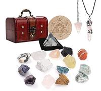 Cristaux et pierres de guérison pour attirer l'amour, kit de 28 cristaux de quartz rose, cristal de guérison chakra avec boîte cadeau en bois pour débutants en Wicca, Reiki, yoga, méditation (18