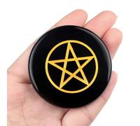 Cristaux ronds d'obsidienne noire avec pierres sculptées en forme de soleil, étoile et lune