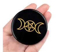 Cristaux ronds d'obsidienne noire avec pierres sculptées en forme de soleil, étoile et lune