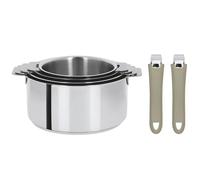 Cristel - Série de 4 casseroles Mutine amovibles Ø14 - Ø16 - Ø18 - Ø20 cm + 2 poignées amovibles taupe - Cristel