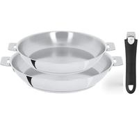 Cristel - Set de 2 poêles Mutine Inox Hautes Amovibles 24 et 28 cm + 1 Poignée Noire - Fabriqué en France