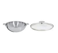 Cristel - WOKT28Q - Wok inox 28cm sans poignée amovible - Collection Casteline & K28P-Couvercle en verre bombé - Platine