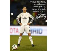 Cristiano Ronaldo #84 - Motivationnelle signée A3 - Joueur de l'année - Football - Fond logo Real Madrid - Affiche A3 - Impression