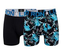 Cristiano Ronaldo CR7 Boys - Boxers pour garçons - Lot de 2 - All-Over-Print - Noir/Bleu - Taille 134-140cm, 7-9 Ans