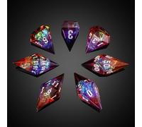 CRITALLIC Lot de 7 dés DND diamantés transparents à bords tranchants, dés polyédriques D&D RPG, pour jeux de rôle (violet et orange)