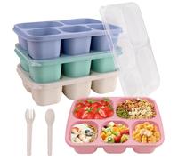 CRITIVE-SHOP Lot de 4 boîtes à bento pour adultes - Avec 5 compartiments - Pour le stockage des aliments - Avec cuillère et fourchette - Pour l'école, le travail, le micro-ondes