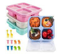 CRITIVE-SHOP Lot de 4 boîtes à déjeuner Bento pour adultes - Réutilisables - Avec 10 fourchettes de dessin animé - Boîtes à déjeuner séparées - 4 compartiments - Pour enfants, école, travail, voyages