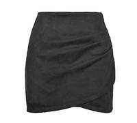 CRITOR Jupe froncée en Faux suède pour Femmes Mini Jupes Fendues irrégulières Jupe Courte Moulante en Daim croisé