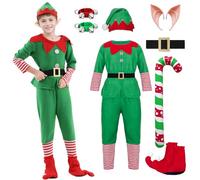 Crittygo Costume Lutin Fille Garçon, Deguisement Lutin de Noël pour Enfant, Robe Lutin Farceur Costume Elfe De Noël Cosplay