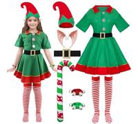 Crittygo Costume Lutin Fille Garçon, Deguisement Lutin de Noël pour Enfant, Robe Lutin Farceur Costume Elfe De Noël Cosplay