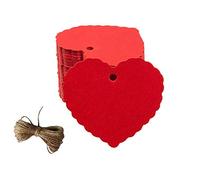 CRIVERS Lot de 200 étiquettes en papier kraft en forme de cœur avec ficelle de jute naturelle pour Noël, mariage, Thanksgiving, anniversaire et fête Rouge.