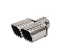 CRJIMX 76mm Muffler Silencieux Auto Général Double Sortie Pointe D'Échappement Acier Inoxydable Bord Roulé Incliné Bleu/Argent Résistant R(Argent,Droit)