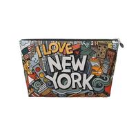 CRJSYCBYB Cartoon Cute New York American Theme Art Imprimé Cuir Trousse de Toilette Voyage Portable Cosmétique Pochette, Argenté., Taille unique