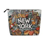 CRJSYCBYB Cartoon Cute New York American Theme Art Printed Fake Chanvre Makeup Bag Travel Toiletry Bag Portable Cosmetic Bag, Noir , Taille unique