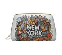 CRJSYCBYB Cartoon Cute New York American Theme Art Printed Leather Makeup Bag Portable Travel Cosmetic Bag Toiletry Bag, blanc, Taille unique