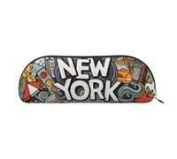 CRJSYCBYB Cartoon Cute New York American Theme Art Printed Pencil Bag Leather Pencil Pouch Stationery Bag, doré, Taille unique, Pochette à monnaie