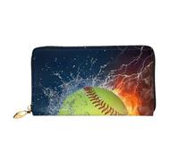 CRJSYCBYB Portefeuille en cuir véritable imprimé tableau périodique des éléments sac de voyage portable, Orange Softball Baseball On Fire And Water, Taille unique
