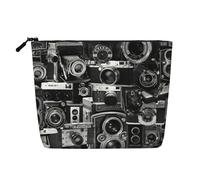 CRJSYCBYB Retro Cool Camera Collection Imprimé Faux Chanvre Trousse de Toilette Voyage Sac Cosmétique Portable, Noir , Taille unique