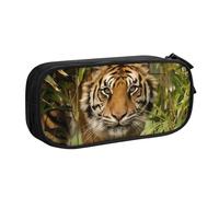 CRJSYCBYB Tiger in The Jungle Trousse à crayons avec double fermeture éclair Grande capacité, Noir , Taille unique, Pochette à monnaie