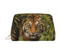 CRJSYCBYB Tiger in The Jungle Trousse de maquillage portable en cuir imprimé, blanc, Taille unique