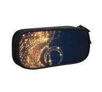 CRJSYCBYB Trousse à crayons avec motif note de musique dorée avec étoile brillante tombée, double trousse à crayons, grande capacité, fermeture éclair, Noir , Taille unique, Pochette à monnaie