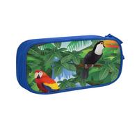 CRJSYCBYB Trousse à crayons double avec fermeture éclair - Grande capacité - Motif ara et toucan - Perchoir des forêts tropicales américaines, bleu, Taille unique, Pochette à monnaie
