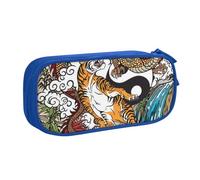 CRJSYCBYB Trousse à crayons double avec fermeture éclair Motif dragon et tigre, bleu, Taille unique, Pochette à monnaie
