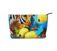 CRJSYCBYB Trousse de maquillage en velours côtelé imprimé océan tropical mer poisson sac de voyage trousse de toilette portable sac à cosmétiques pochette, Noir , Taille unique