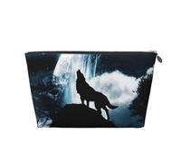 CRJSYCBYB Trousse de toilette de voyage en cuir imprimé loup hurlant à la lune, Argenté., Taille unique