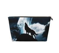 CRJSYCBYB Trousse de toilette de voyage en cuir imprimé loup hurlant à la lune, doré, Taille unique