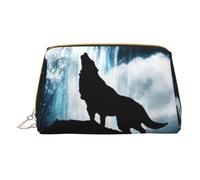 CRJSYCBYB Trousse de toilette en cuir imprimé loup hurlant à la lune, blanc, Taille unique