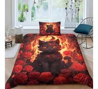 CRJUS Chat animé Parure De Lit 2 Pièces pour Impression 3D Housse De Couette en Microfibre Hypoallergique avec Fermeture Éclair Housses Animaux De Couettes Single（135x200cm）