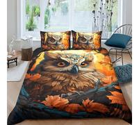 CRJUS Hibou naïf Housse De Couette avec Taies d'oreiller Parure De Lit Adult avec Fermeture Éclair Parure Anime 3 Pièces Housses De Couettes Microfibre avec Fermeture Éclair King（220x240cm）