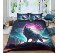 CRJUS Loup Anime Housse De Couettes Parure De Lit Parure Housse De Couette Animaux 3D Chambre Décor 3Pcs Housses De Couette Double（200x200cm）