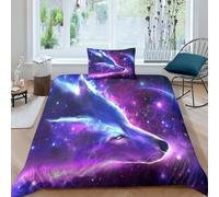 CRJUS Loup de la Galaxie Housse De Couette, Parure De Lit avec Housse De Couettes Animaux Imprimée en 3D, Microfibre Housses De Couette, Fermeture Éclair Couette Sets Single（135x200cm）