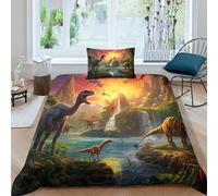 CRJUS Motifs de Dinosaures 3D Imprimé Housses De Couettes pour Adultes Et Enfants Housse De Couette avec Taies Microfibr E avec Fermeture À Glissière Parure De Lit 2 Pièces Single（135x200cm）